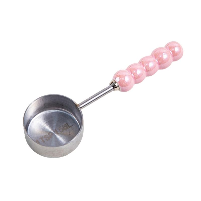 Rusts Resistant Stainless Steel Kitchen Spoon with Colorful Ceramic Pearls Handle Quantitative Seasoning Tool