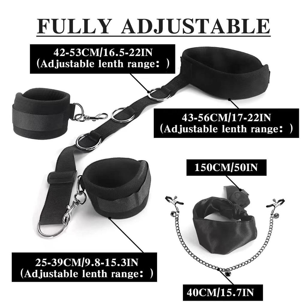 Back Handcuff Nipple Clip Eye Blinder Sex Toy Set Neck Cuffs Bra Clamp Hands Restraint Satin Blindfolder 18+ Adult Game Kit