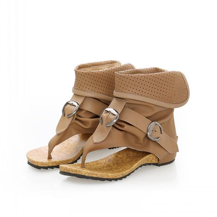 

Fashion Summer Women s Hollow Thick-soled Sandals with Zipper Back and Toe Separators Big Size Short Boots Beach Shoes 34