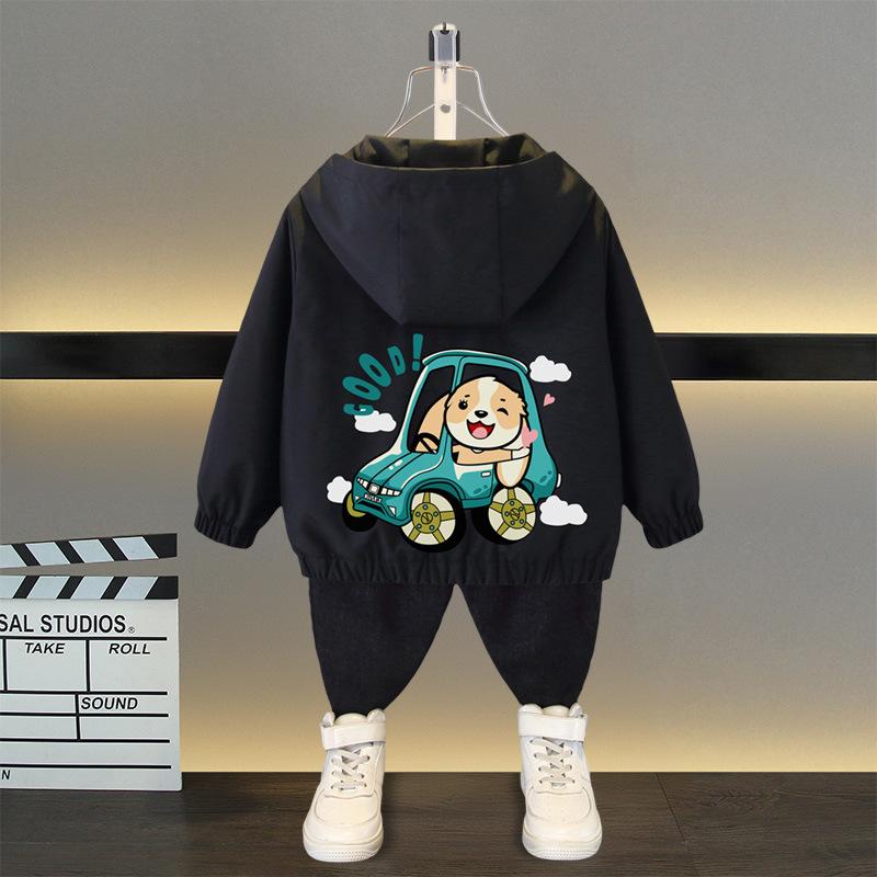 Spring and Autumn 1 2 3 4 5 6 Years Boys Coats Patchwork Cartoon Dinosaur Pattern Hooded Windbreaker Leisure Overcoat for Kids Birthday Present