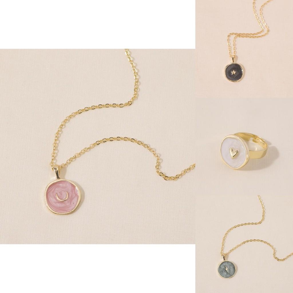 Unique Alloy Heart Star Moon Earrings Necklace Set In Multiple Colors