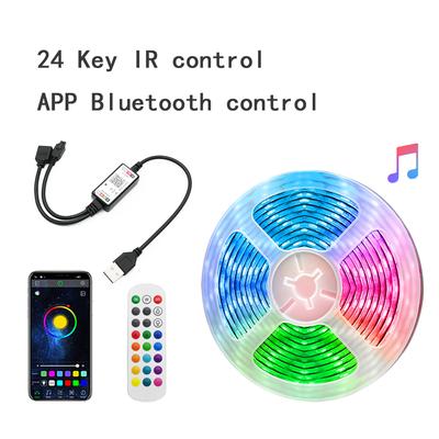 USB napájené RGB LED páskové světlo 24tlačítkové IR ovládání a APP Bluetooth ovládání 2835 SMD Flexibilní páska lampy pro podsvícení TV Domácí pokoj Párty dekorace
