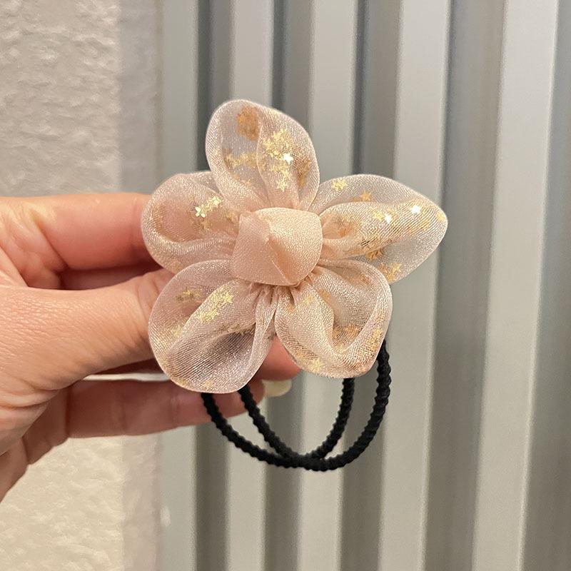 Korean Silk Gauze Flower Hair Tie Rubber Band for Girls