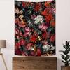 Dark Floral Garden Tapestry, Vintage Red White Rose Print Large Wall Hanging for Bedroom Living Room Aesthetic Home Decor