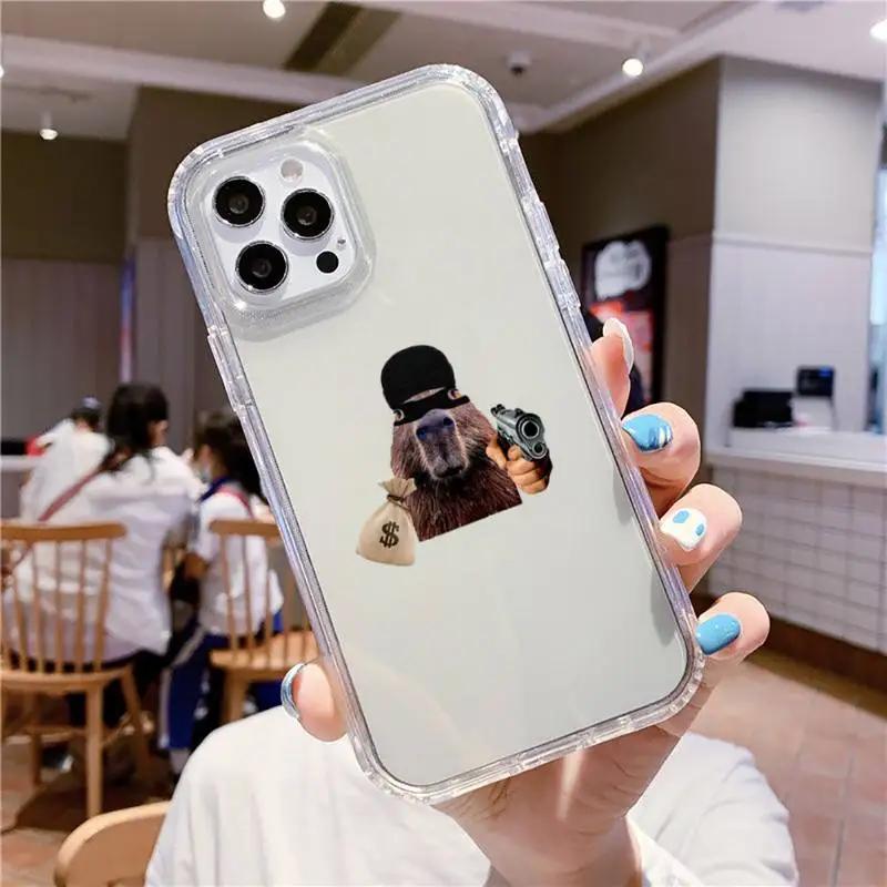 Cute Capybara Phone Case For iPhone 16 15 14 13 12 11 Pro Max Mini X Xs XR 7 8 Plus SE 2020 Transparent Case