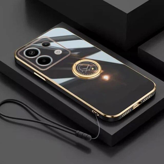 

Для Redmi Note 13 Pro Ring Stand Holder Phone Case для Redmi Note 13 5G Захист об’єктива Гальванічна пластина з шнурком силіконова кришка for redmi note13 pro