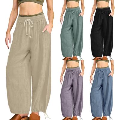 Women Baggy Utility Pants High Waisted Wide Leg Cargo Cotton Linen Pants Trouser