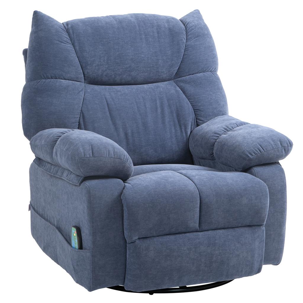 Massage Chair with Heat & Reclining Function, Swivel, up to 150 kg, Metal Frame, 98x90x98cm, Blue