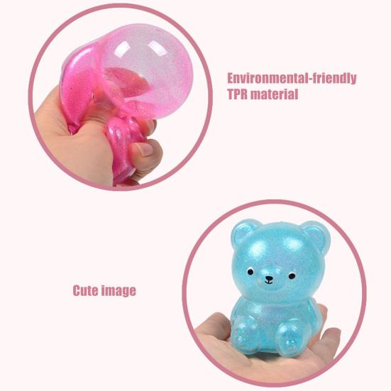 Glitter Bear Squeeze Toy Stress Relief Foam Bead Filled Bear Sensory Toy Anxiety