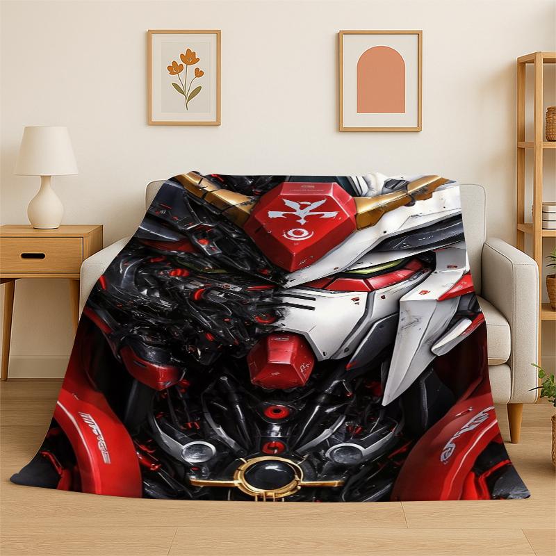 Classic Gundam Cartoon Robot Flannel Blanket Soft Warm Throw Blanket for Bedroom Living Room Bed Travel Camping Picnic Kids