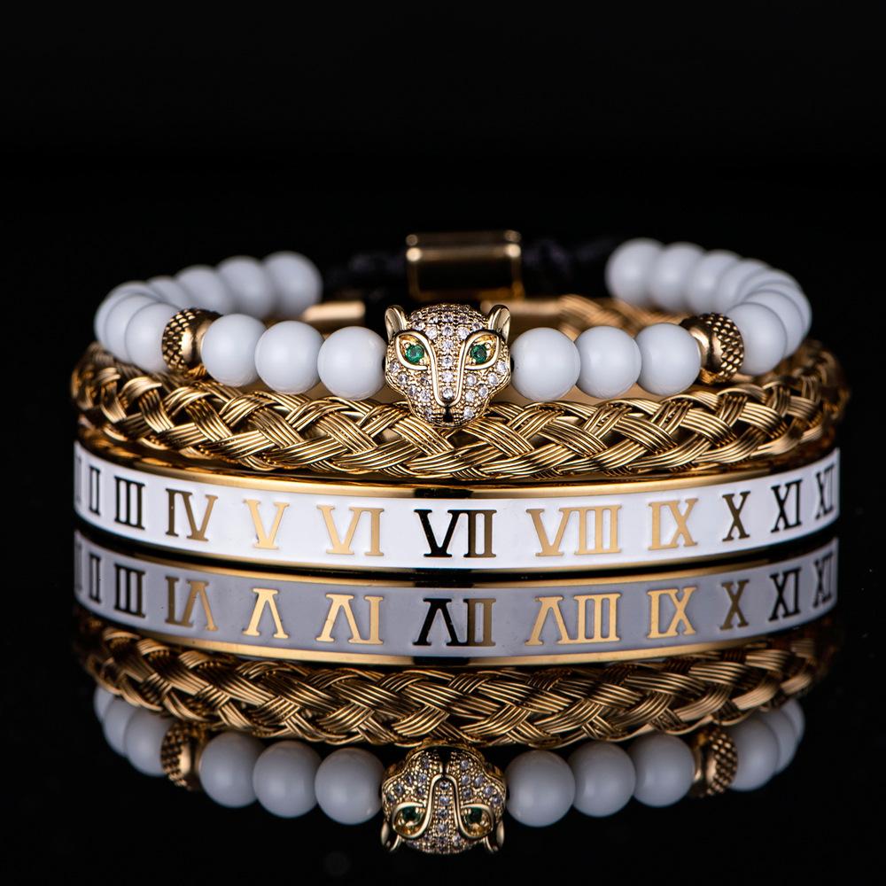 2026 White Bead Crown Bracelet Set Epoxy Roman Numeral Bracelet Set