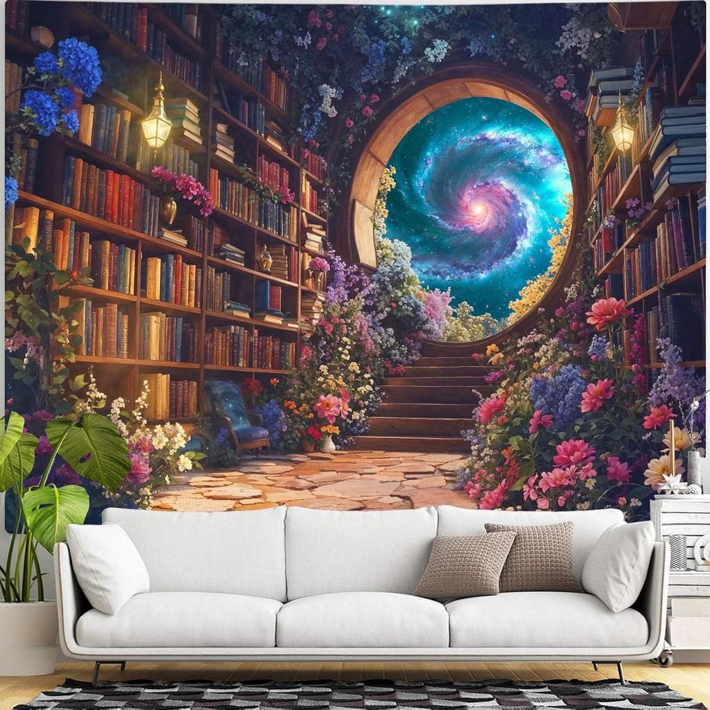 Vintage Fantasy Fairy Tale Tree House Books Bedroom Living Room Dormitory Classroom Printed Tapestry Living Room Bedroom Home De