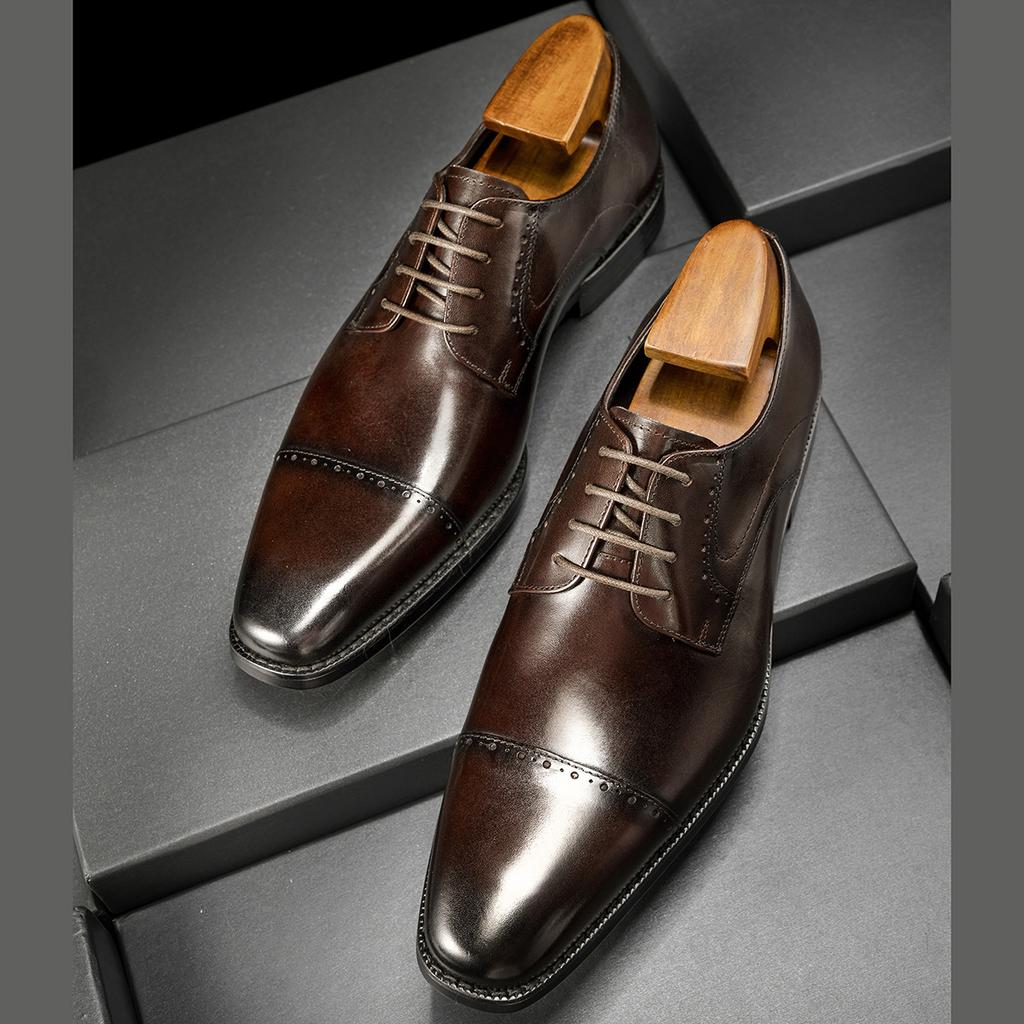 Three Joints Engraved Men's Business Dress Leather Shoes Cowhide Shoes Men's Wedding Shoes