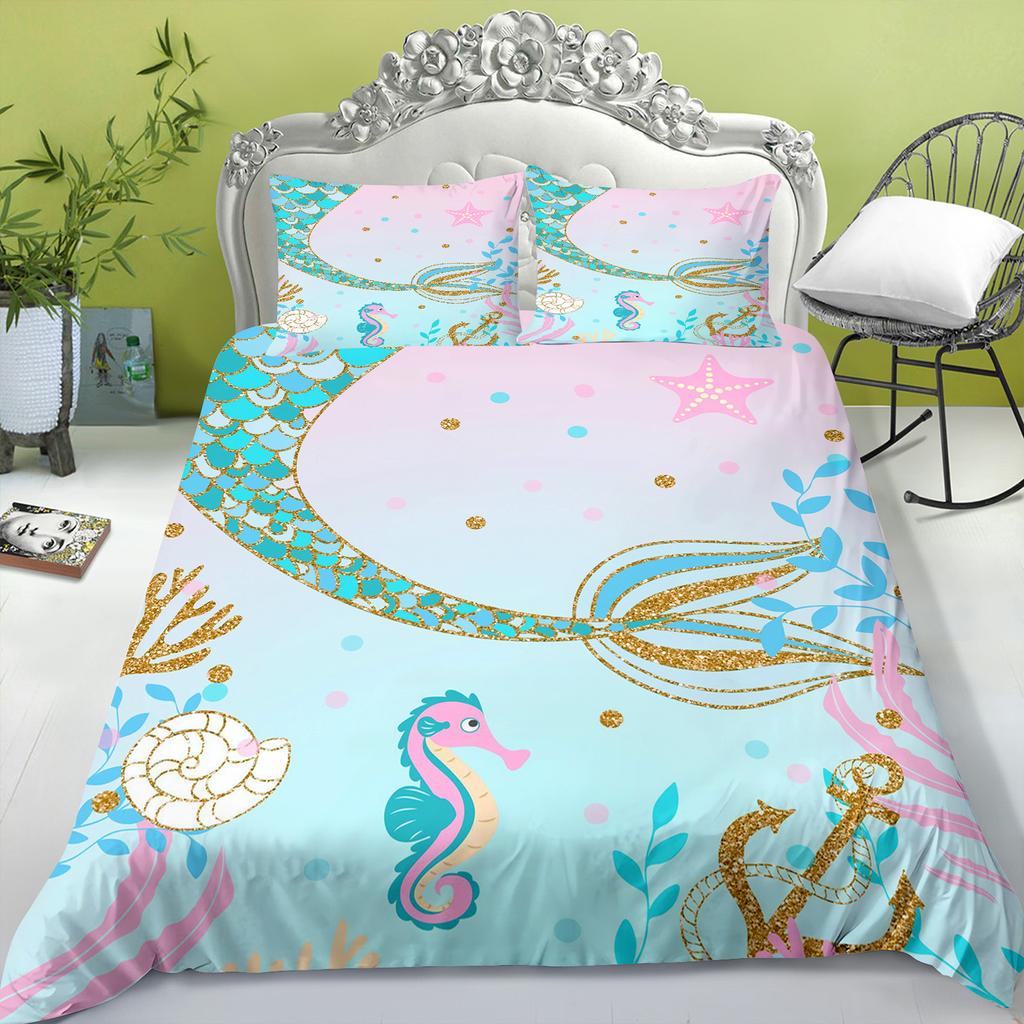 Zeemeermin Prinses Anime Huis Slaapkamer Comfort Nordic polyester materiaal geschikt voor kinderen en volwassenen 2/3-delige set