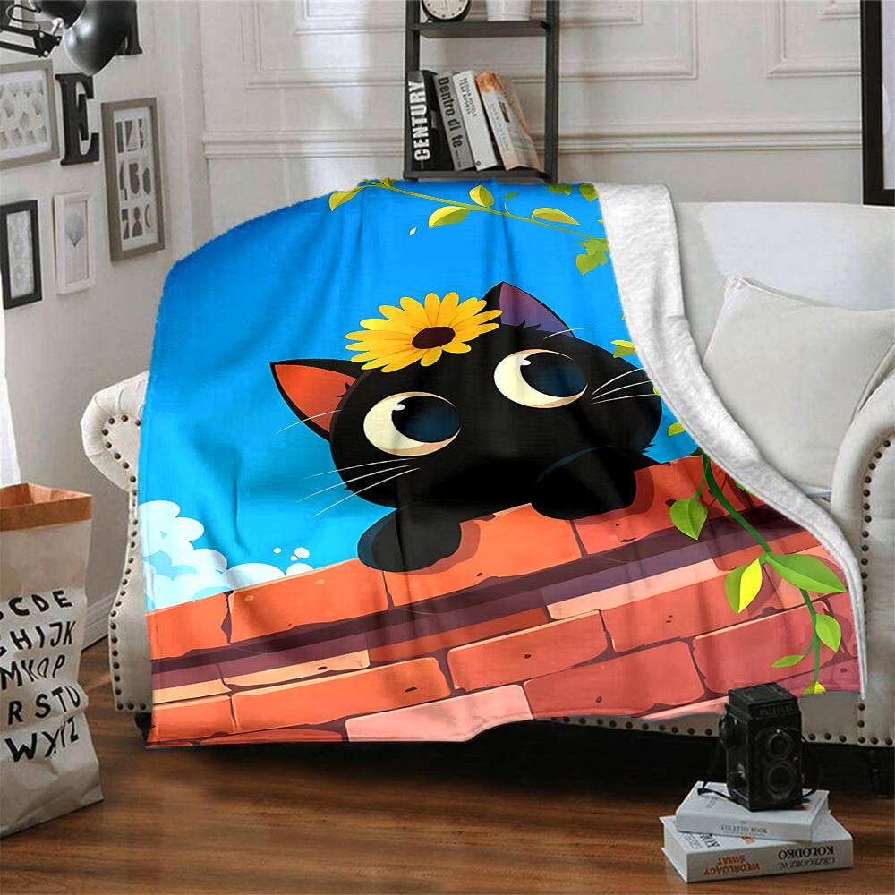 1pc Cat Flower Lightweight Flannel Blanket, Comfortable and Warm Blanket, for Office and Camping Sofa Bed003