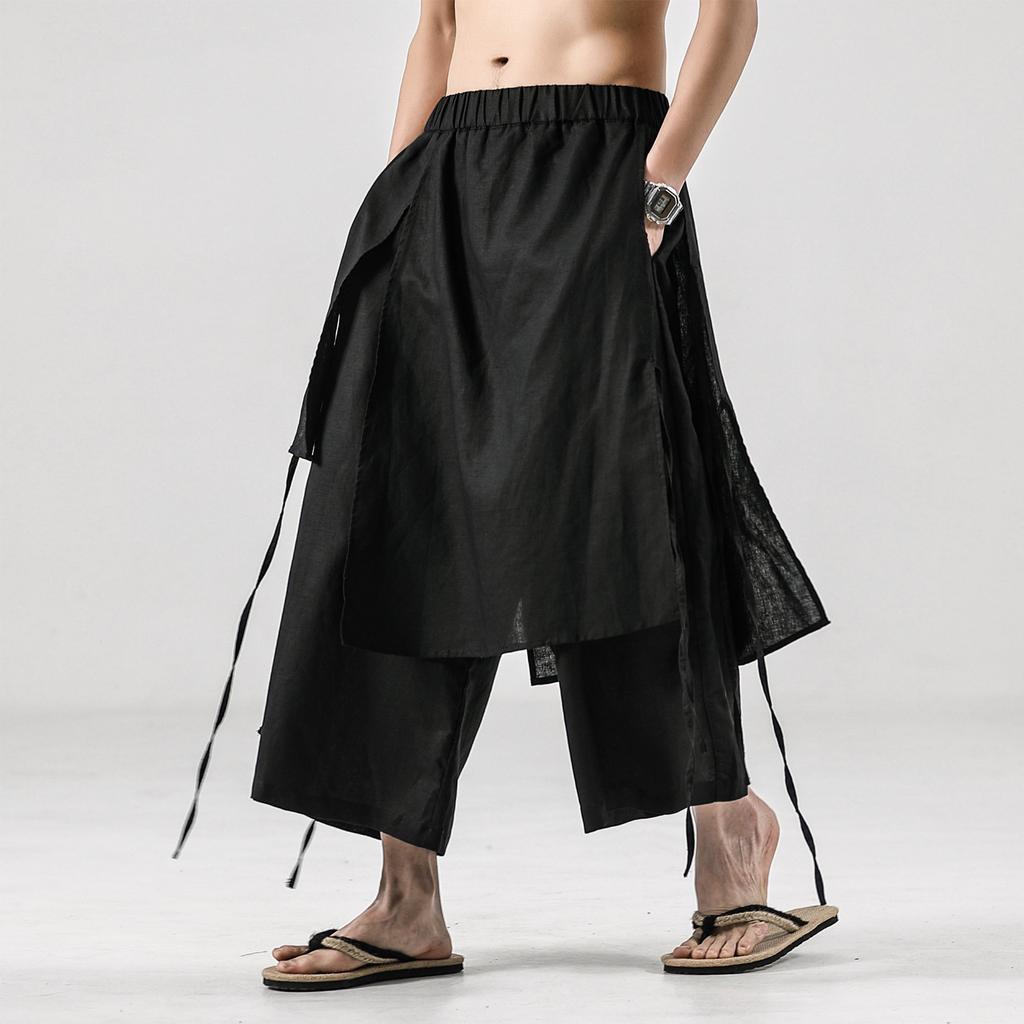 Muži Jednobarevné Kalhoty Běžné Kalhoty Joggery Pružný pas Volný Nepravidelná sukně Kalhoty Muži Streetwear Harajuku Cropped Wide Leg Kalhoty