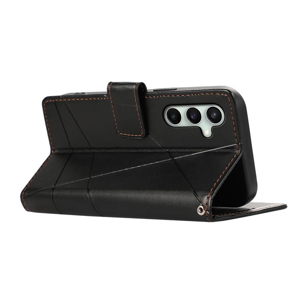 For Samsung Galaxy S25 FE Phone Case Line Imprint Leather Wallet Cover with Wrist Strap