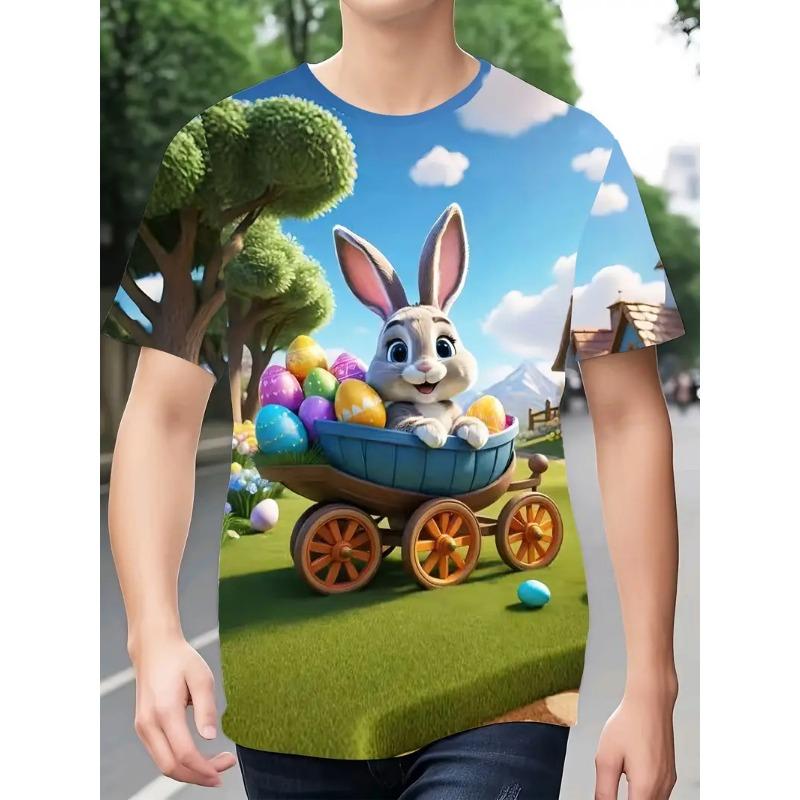 Men's Easter Bunny Tshirt Tops 3D Print Cute Rabbit With Eggs T Shirt For Men New In Round Neck Short Sleeve Tee Shirts