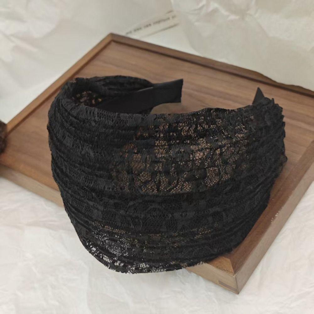 Hollow Wide Side Hair Hoop Elastic Women Lace Hairbands Lace Mesh Hair Band  for  Wash Face Use