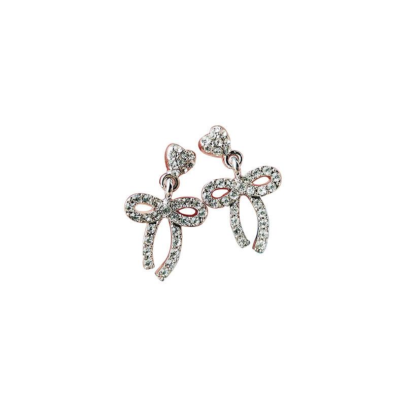 Spring Flash Diamond Bow Earrings Women'S Niche Design High-End Love Stud Earrings Ear Jewelry