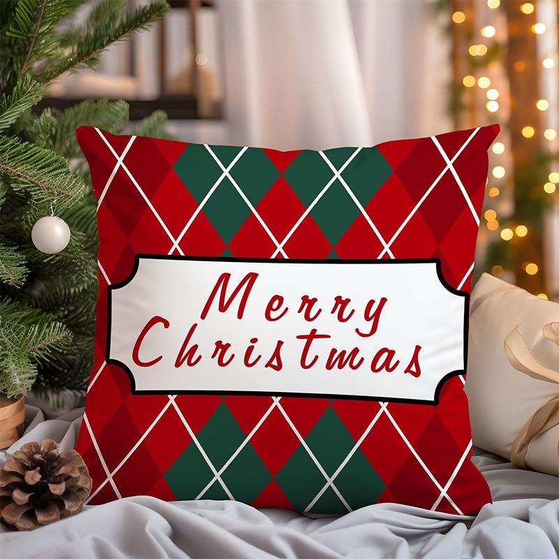 Christmas Pillows With Deer Tree Santa Patterns Square Polyester Pillowcase, Modern Sofa Decorative Cushion Cover