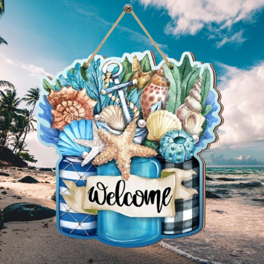 Wall Art Summer Welcome Wall Ornaments Beach Shells Hanging Signs  for Home Room Porches