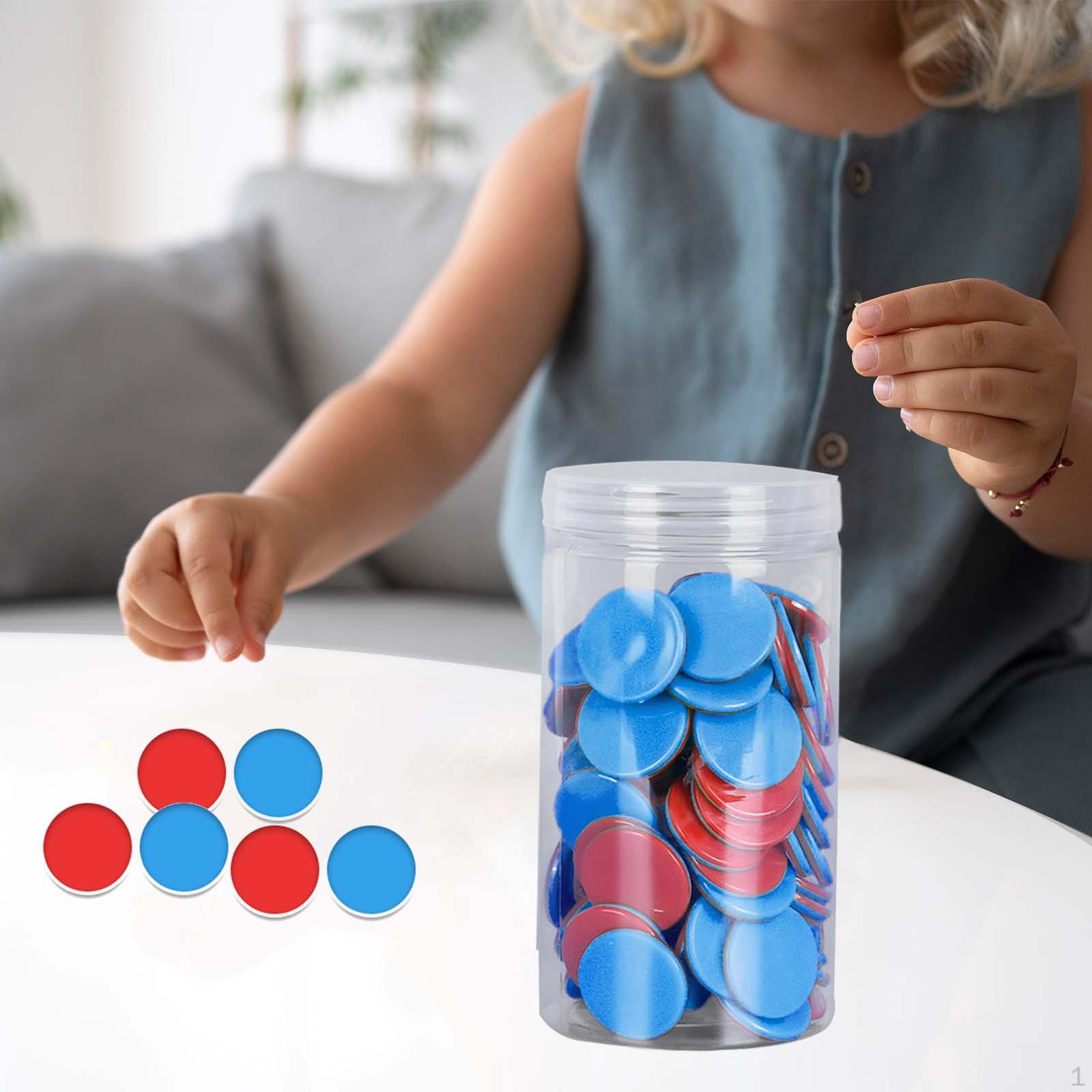 

100 шт., обучающие счетчики для бинго, учебные пособия, портативные счетные диски, маркеры, два цвета Red Blue