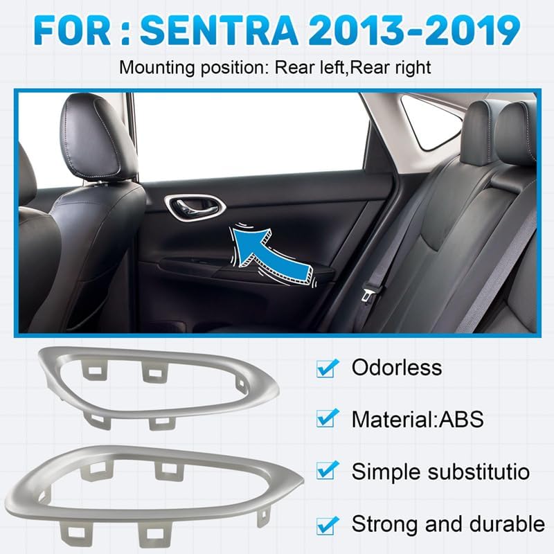 Rear Left & Right Inside Interior Door Handle Trim Bezel for Nissan for Sentra 2013-2019 82683-3RA0A 82682-3RA0A