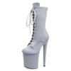 20CM Stiletto Suede Sexy Round Toe Pole Dance Boots - Platform Nightclub Model High Heels for Plus Size
