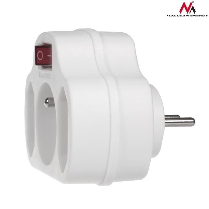 Prise de courant triple - Maclean Energy - MCE142 - Interrupteur illuminé - Protection enfants - 250V 16A