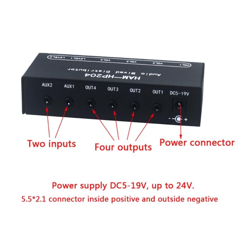 HP204 Stereo Headphones Amplifier Mixer 2 Channel Input 4 Output for Live Stage Auditory Mixing For Stage and Studio