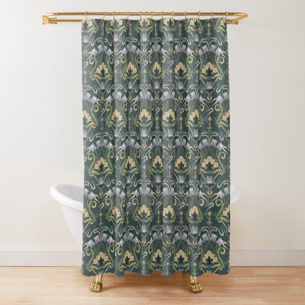 Golden Baroque Symmetrical Shower Curtain, Paisley Bohemian Tribal Ethnic Damask Ornament Luxury Design Bathroom Shower Curtain