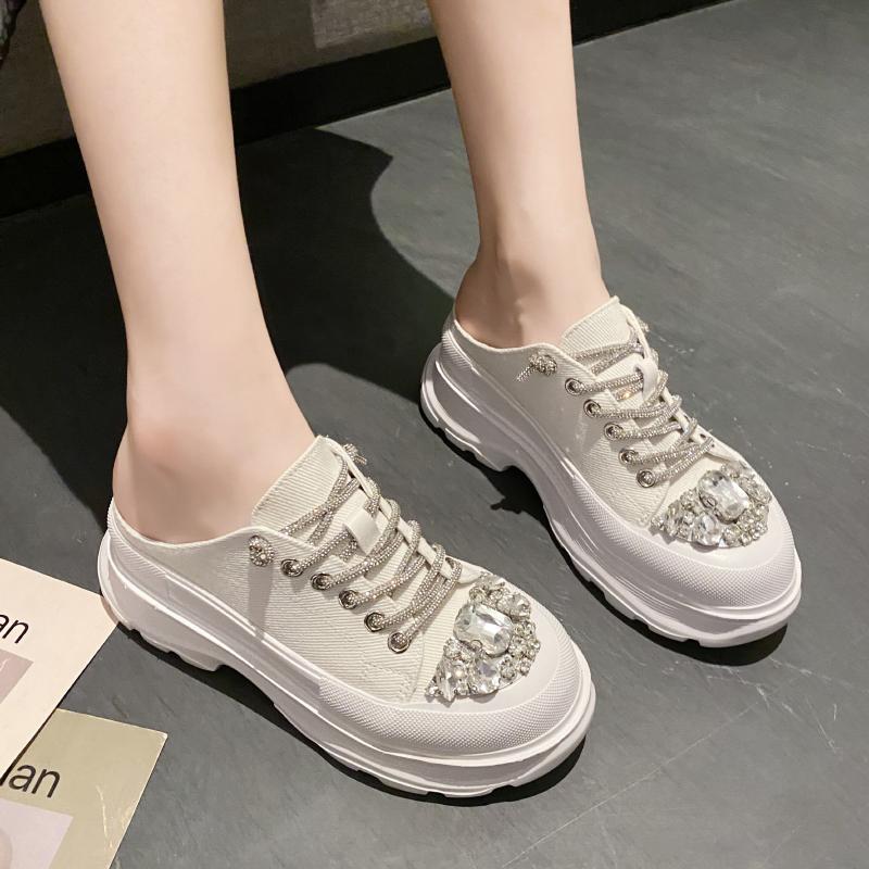 Women Shiny Rhinestones Shoes Four Seasons Casual Sneakers Women Stylish Sport Shoes Lace-Up Sports slippers  mujer