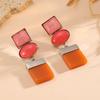 Bold Geometric Earrings Women Zinc Alloy Statement With Color Block Design In Green Blue Red