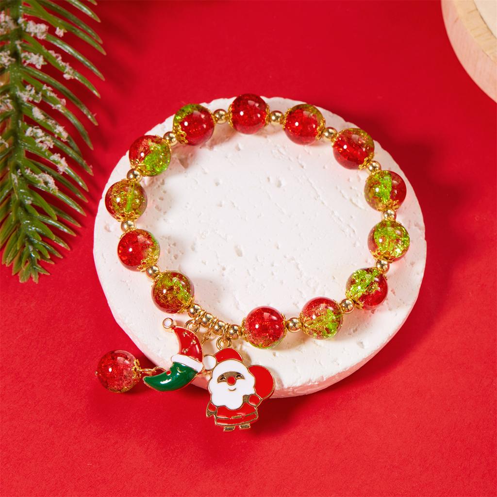 Christmas Crystal Beads Bracelet for Women, Handmade Xmas Snowflake Snowman Bell  , Sparkling Colorful Beads Stretch Bracelet