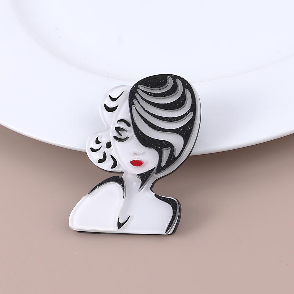 New Cool Moden Lady Acrylic Brooch for Women Personalized Resin Cartoon Cute Female Figure Brooches Lapel Pins Jewelry Gifts