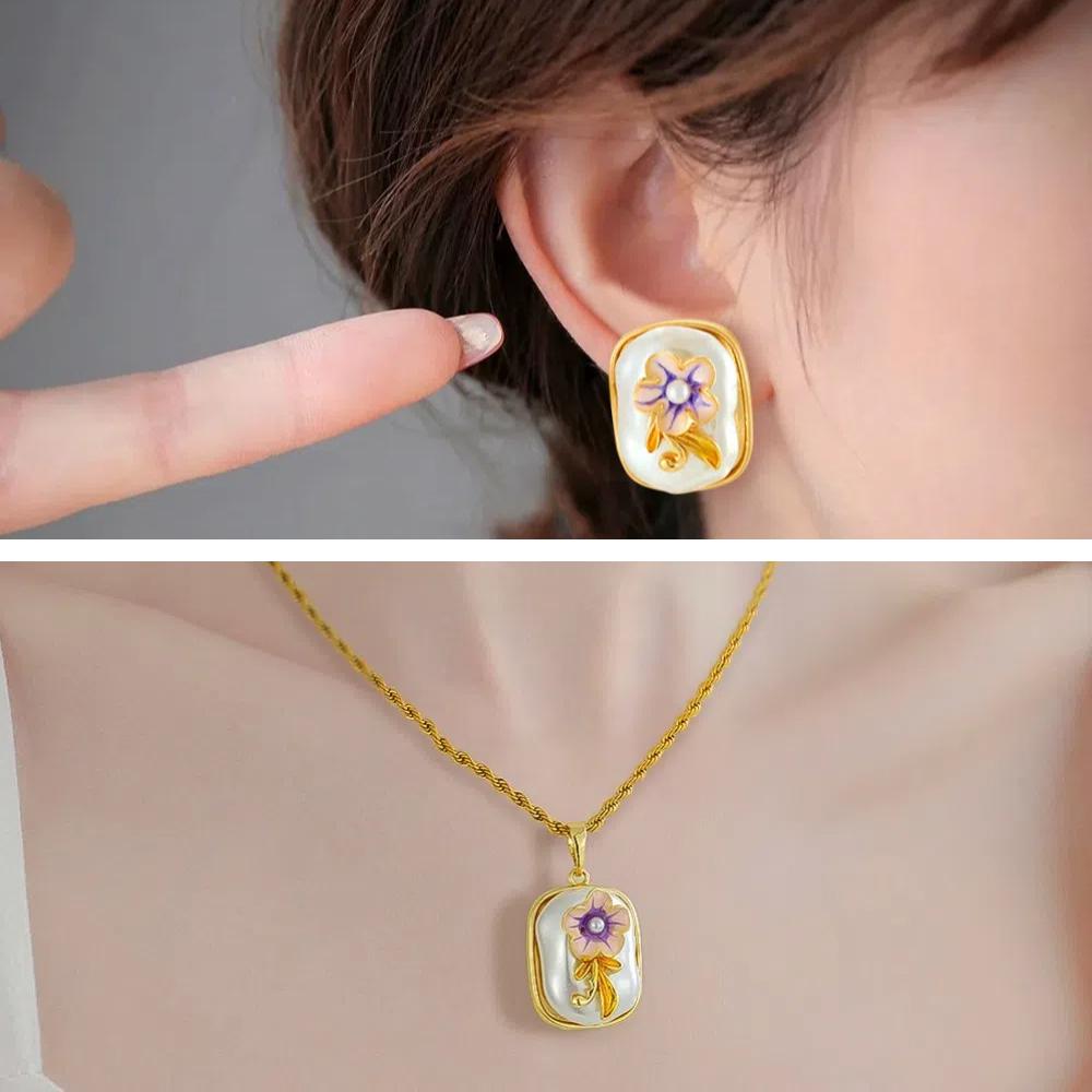 Women Jewelry Flower Stud Earrings Light Luxury Sweet Earrings Choker Flower Necklace Women  Female