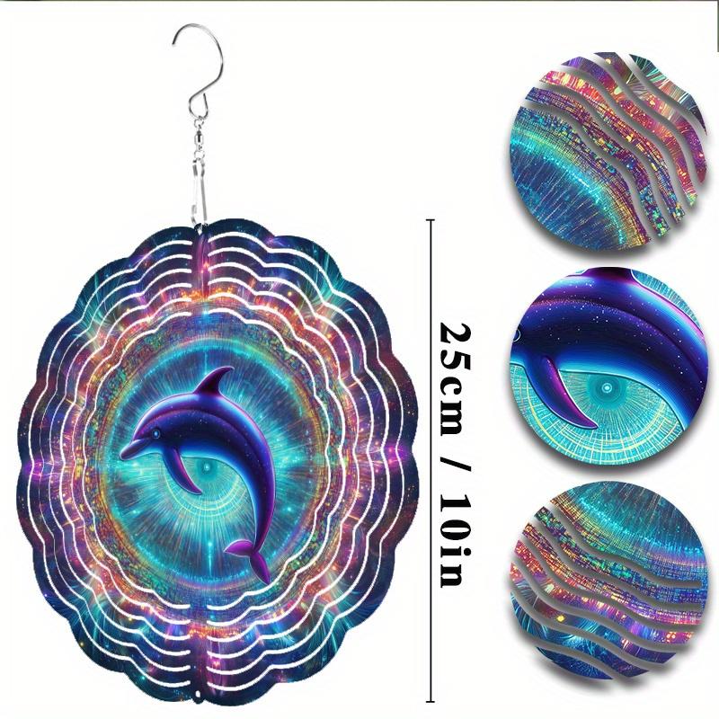 Holographic Dolphin Wind Chime. 10-inch vibrant metal art for balcony, terrace or garden. A perfect gift.