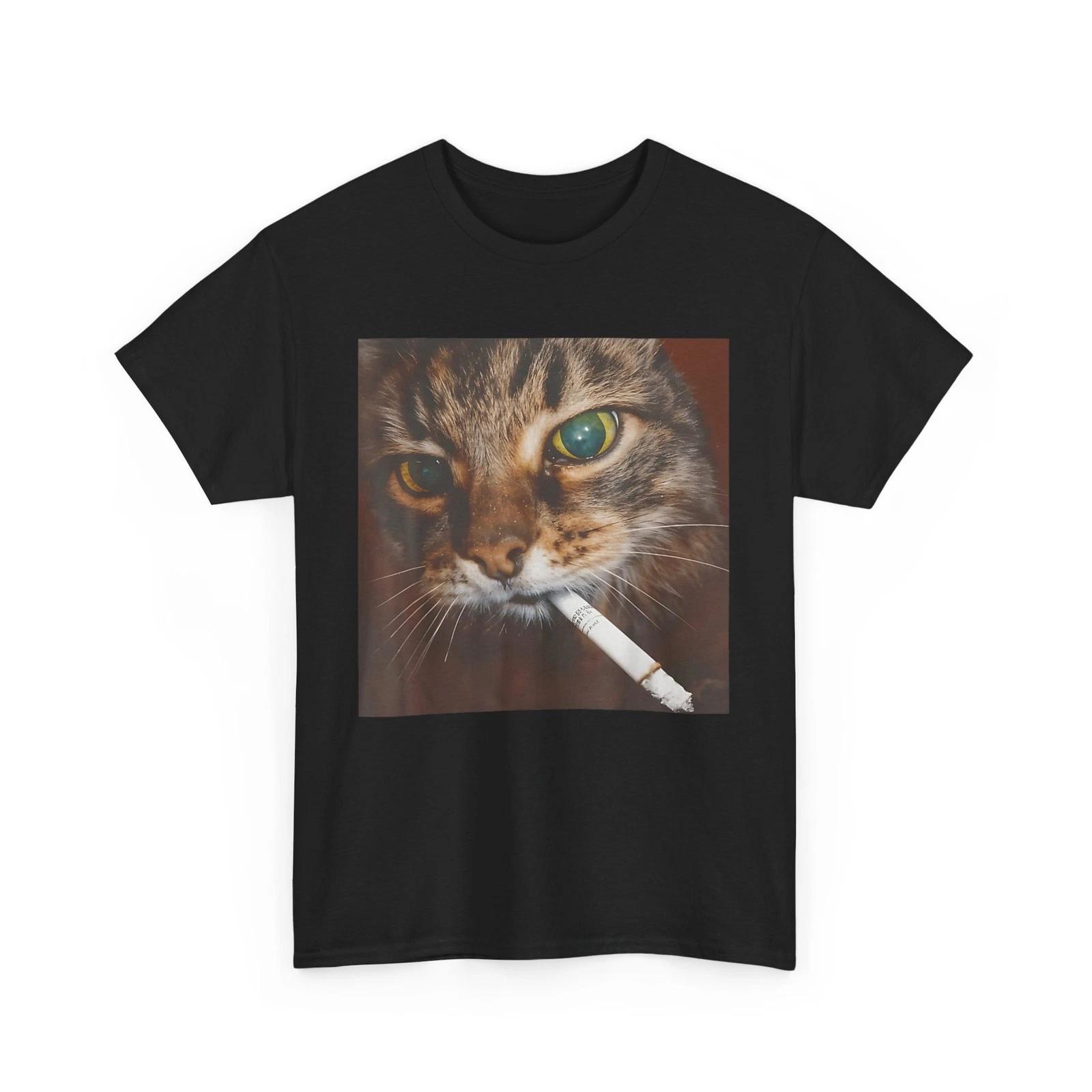 Funny Smoking Cat Shirt. Cigarette Cat Kitten Cats Memes Lovers Shirt S
