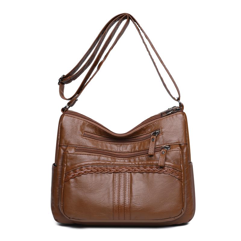 

Простая универсальная сумка через плечо с несколькими отделениями, большой вместимости, для мам среднего и пожилого возраста коричневый