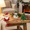 3Pcs Self Standing Santa Snowman Tree Ornament Stable Base Handmade Craft Christmas Wooden Table Decor Cartoon Style Vintage