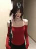 Red Off-Shoulder Long-Sleeve T-Shirt for Women - Christmas & New Year 2026 Edition