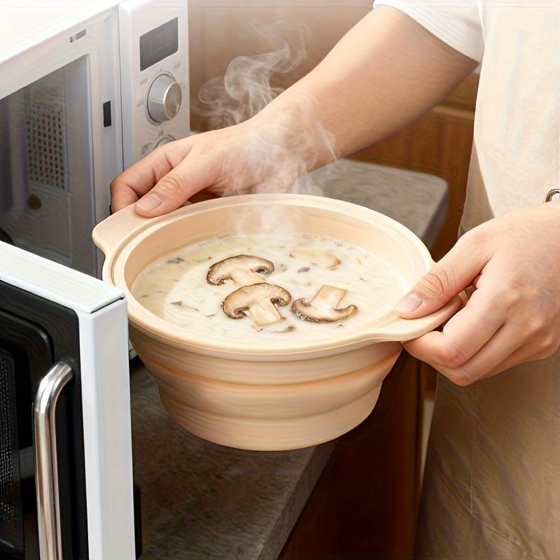 Foldable Silicone Steamer Bowl with Lid Food-Grade Microwave Cookware Multi-Use Steamer Bowl for Cooking Camping Dishwasher Safe