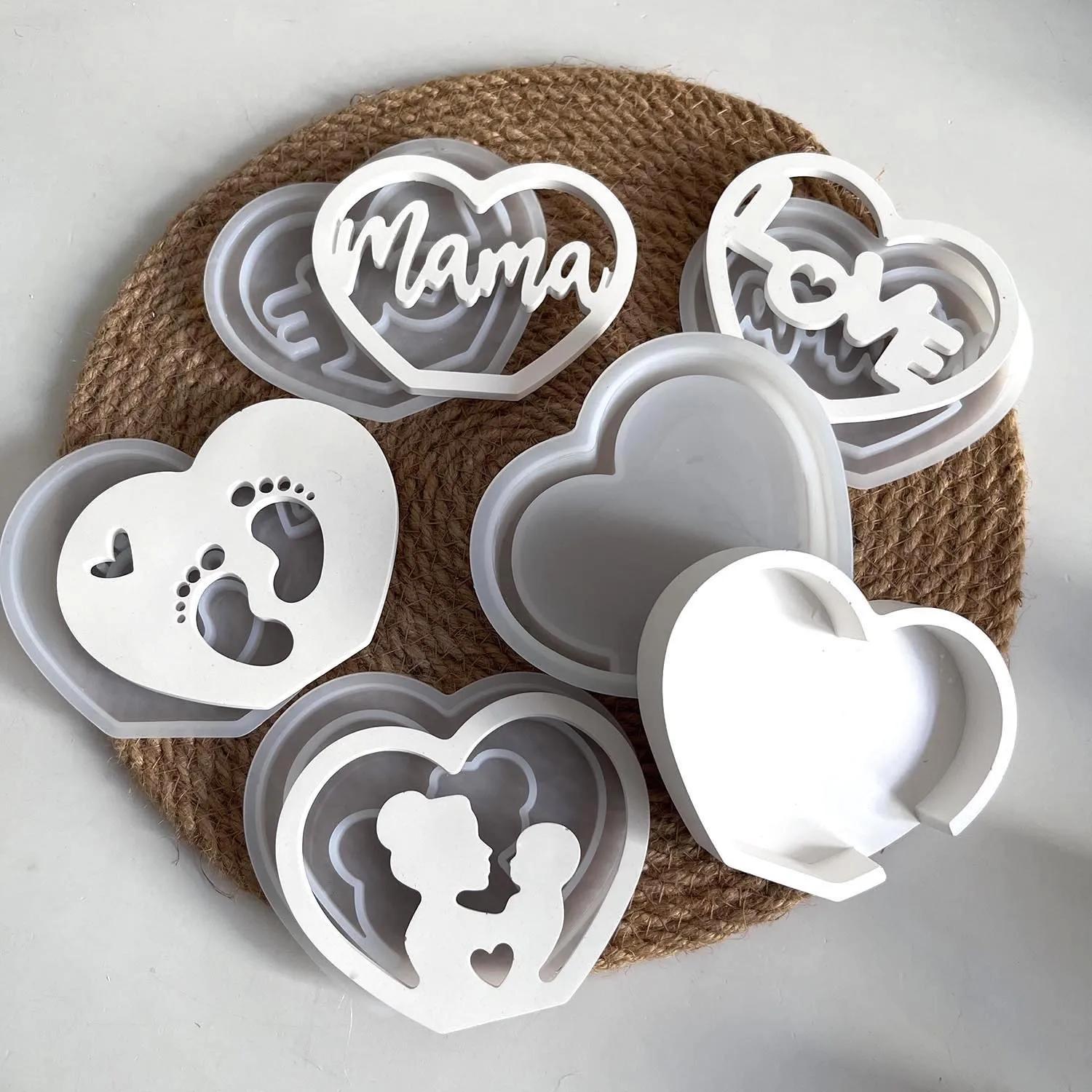 

Hollow Heart-shaped Silicone Mold DIY Crafts Handmade Mama Letter Love Mold Exquisite Gypsum Resin Molds Holiday Party Gifts
