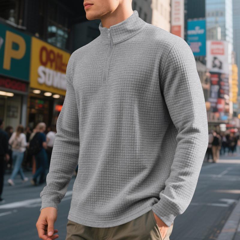 Men's Minimalist Casual Jacquard Half-Zip Stand-Up Collar Sweatshirt for Fall and Winter