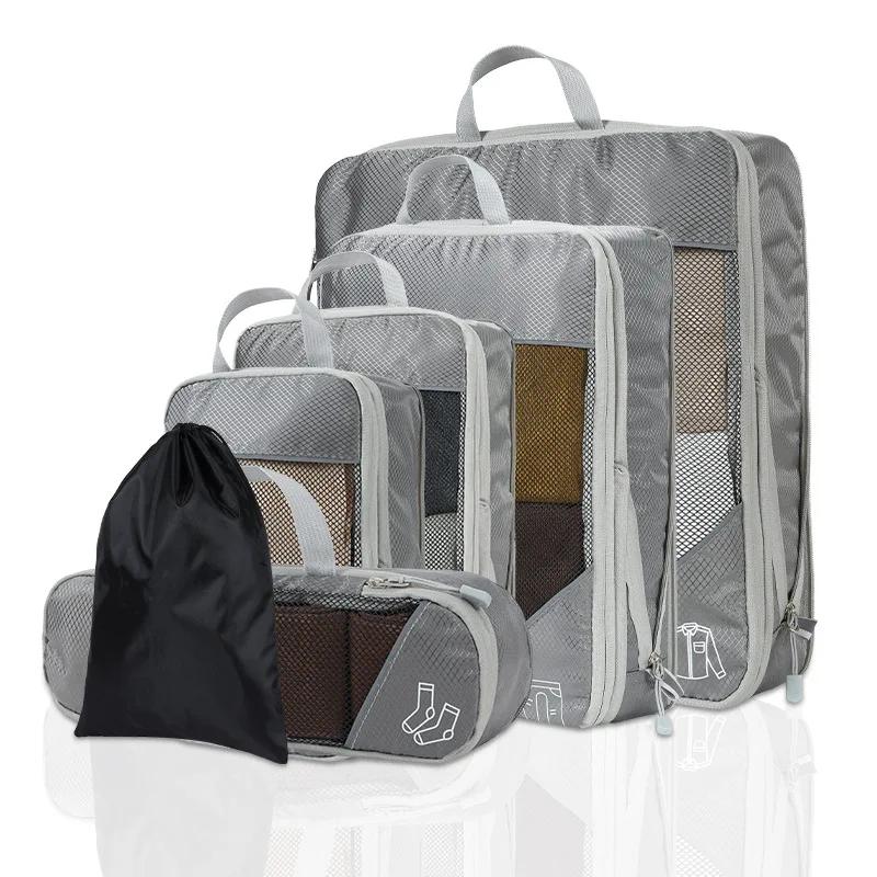 

6 Pieces Travel Storage Organizer Set With Portable Lightweight Suitcase Bags Compressed Packing Cubes Shoe Bag Mesh Luggage серебряный серый