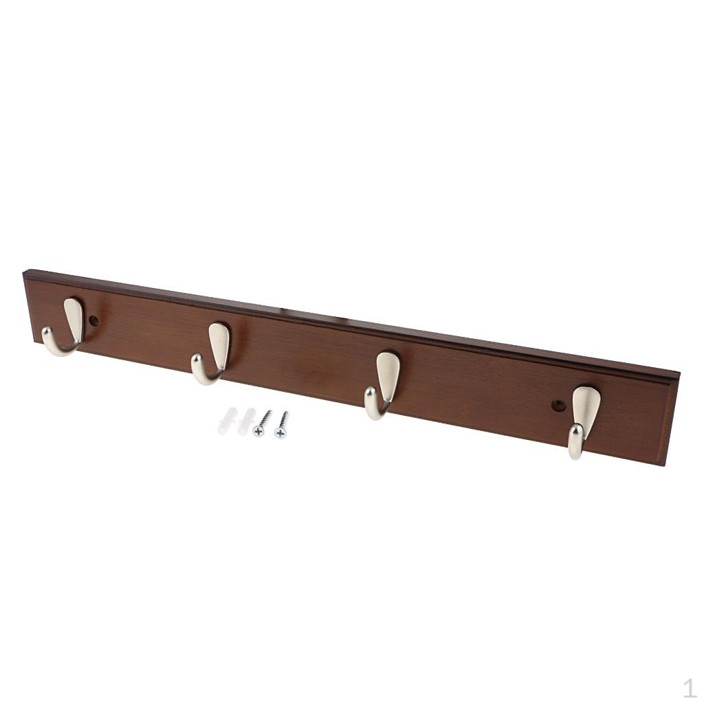 

4 hooks Bamboo Wall-Mounted Coat Hanger Rail Rack Hook Keys Holder Coffee