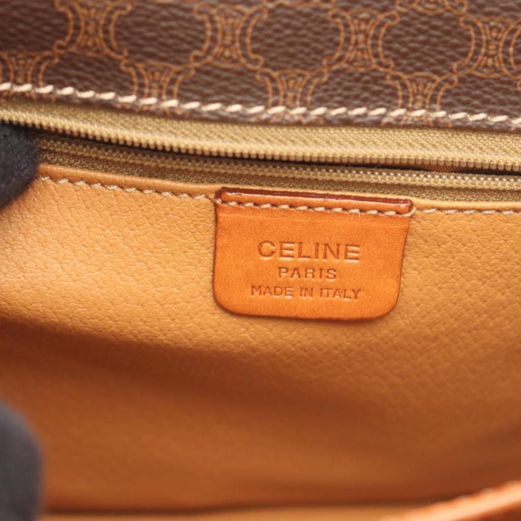 Used CELINE Macadam Shoulder Bag PVC Coated Canvas Leather Brown Used Women