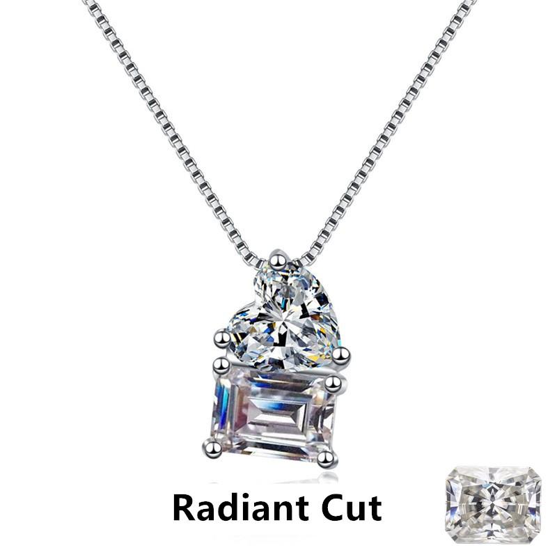 2023 Popular Fine Jewellery Wedding Pendant Heart Cut Emerald Cut 2ct Moissanite Diamond S925 Sterling Silver Necklace