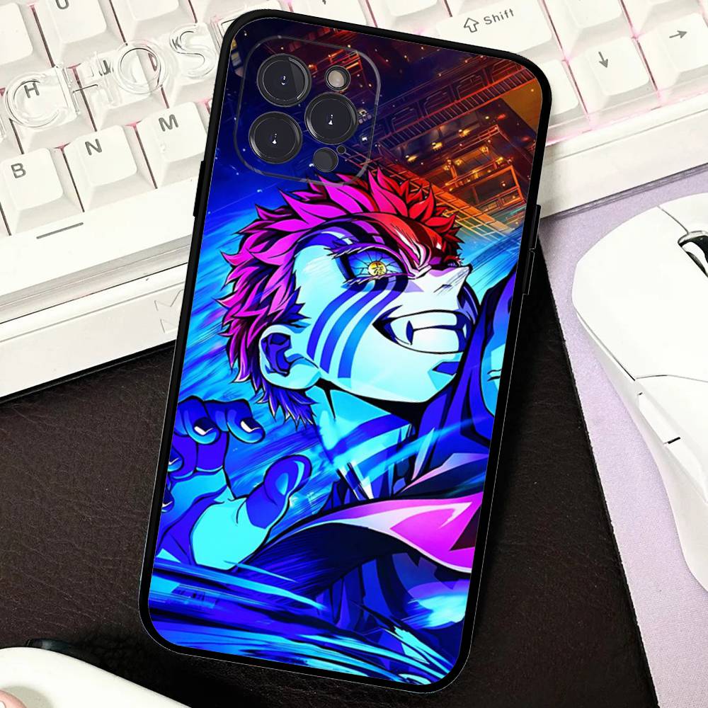 Popular Anime Akaza D-Demon S-Slayer Black Soft Phone Case For IPhone 16 15 14 13 11 12 17 Pro Max Mini Plus